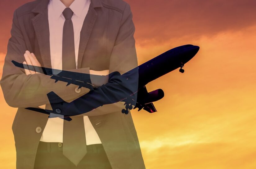 Man In A Suit With A Faded Image Of An Airplane Edited Over Him